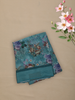 Aqua Teal Green Floral Printed Chiffon Saree with Self Woven Border