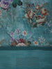 Aqua Teal Green Floral Printed Chiffon Saree with Self Woven Border