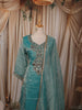 Aqua Turquoise Blue Abstract Sequins and Beads Embroidered  Design Tissue Silk Straight Cut Salwar Suit with Matching Dupatta
