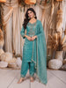 Aqua Turquoise Blue Abstract Sequins and Beads Embroidered  Design Tissue Silk Straight Cut Salwar Suit with Matching Dupatta