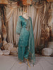 Aqua Turquoise Blue Abstract Sequins and Beads Embroidered  Design Tissue Silk Straight Cut Salwar Suit with Matching Dupatta