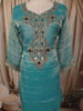 Aqua Turquoise Blue Abstract Sequins and Beads Embroidered  Design Tissue Silk Straight Cut Salwar Suit with Matching Dupatta