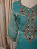 Aqua Turquoise Blue Abstract Sequins and Beads Embroidered  Design Tissue Silk Straight Cut Salwar Suit with Matching Dupatta