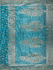 Aqua Turquoise Blue Floral Zari Woven Design Banarasi Silk Designer Saree with Designer Border