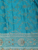 Aqua Turquoise Blue Floral Zari Woven Design Banarasi Silk Designer Saree with Designer Border