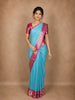 Aqua Blue Butta Woven Design Kanchipuram Silk Saree With Korvai Silver Border