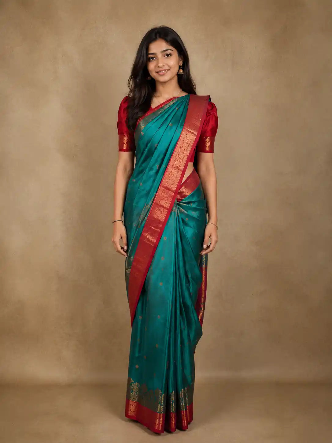 Aqua Blue Butta Zari Woven Design Pure Kanchipuram Silk Saree with Contrast Border