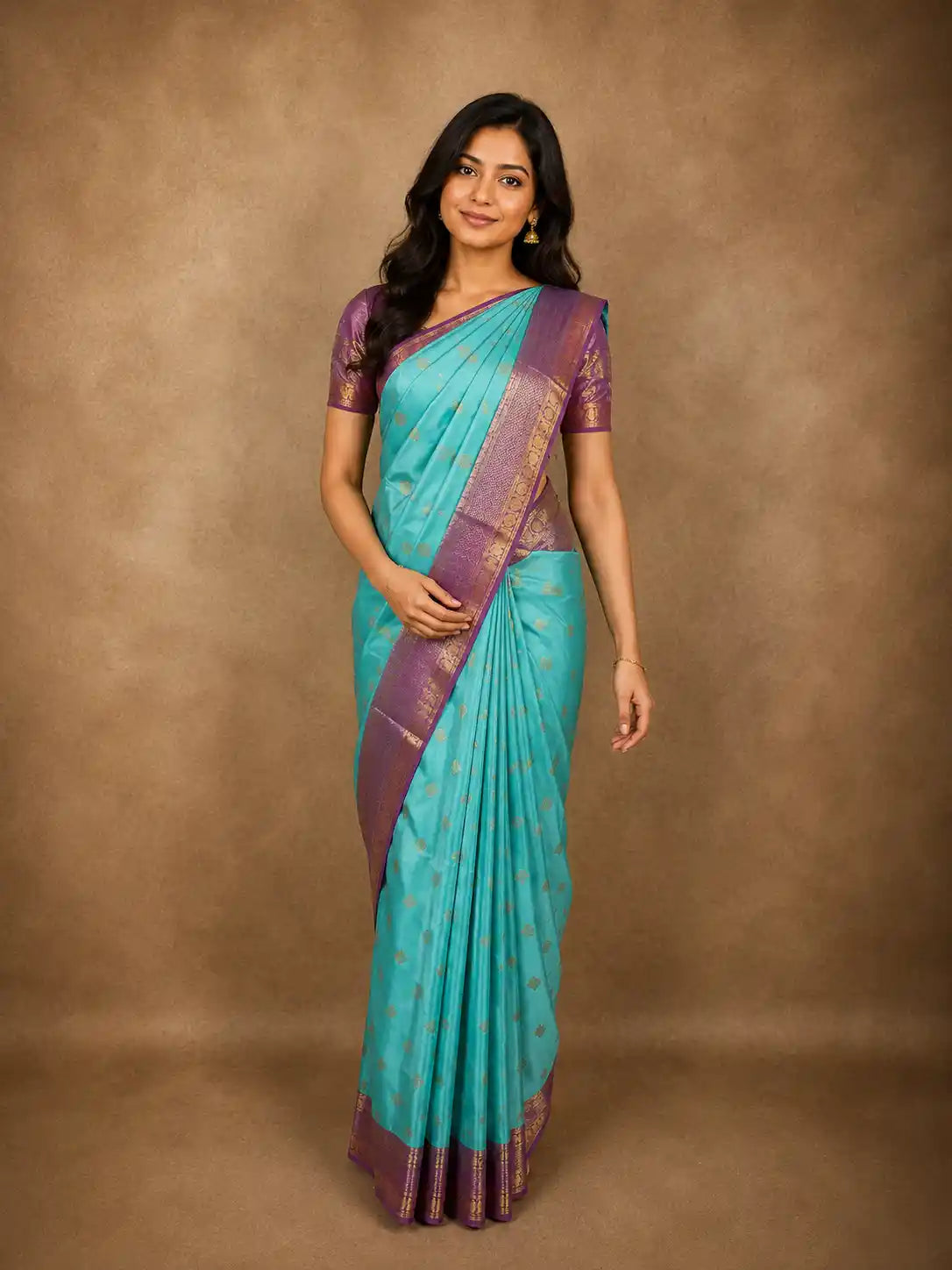 Aqua Blue Butta Zari Woven Design Pure Kanchipuram Silk Saree with Contrast Zari Border