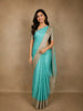 Aqua Blue Checked Design Pure Kanchipuram Silk Saree with Gold Zari Border