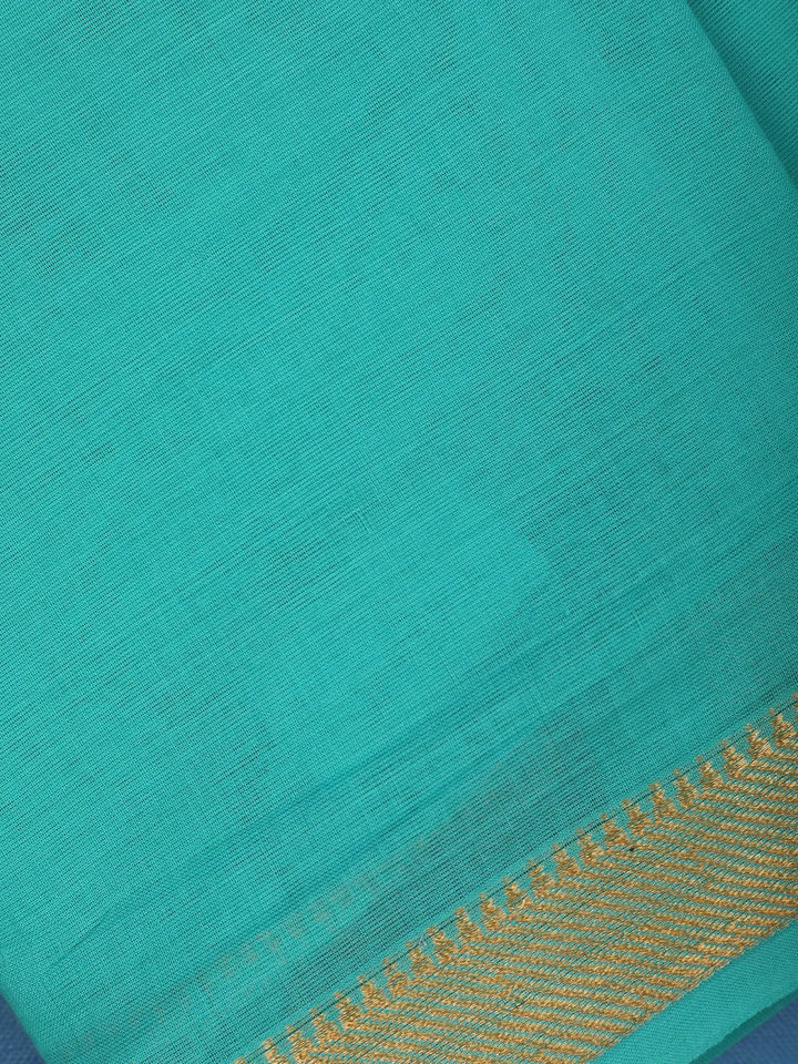 Aqua Blue Cotton Saree with Zari Border - Diadem