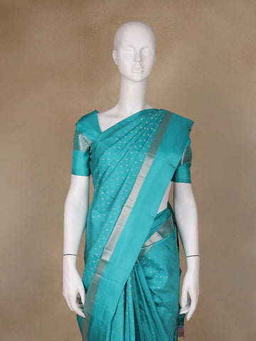 Aqua Blue Floral Butta woven Silk Saree - Diadem