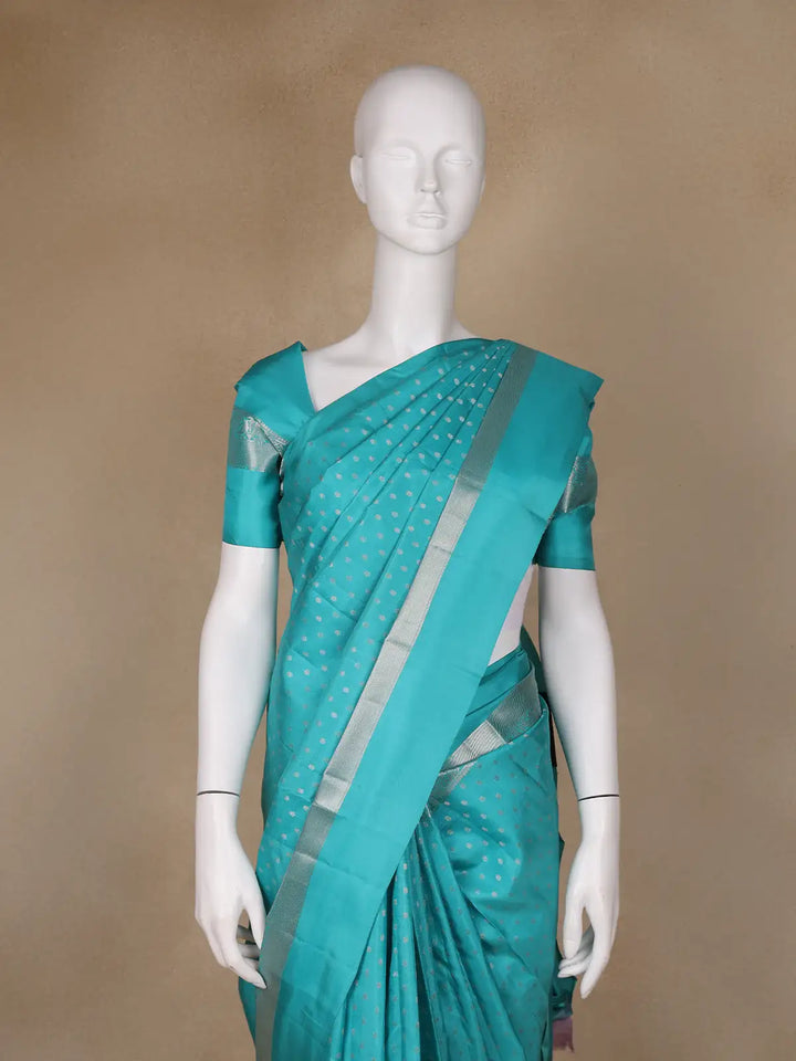 Aqua Blue Floral Butta woven Silk Saree - Diadem