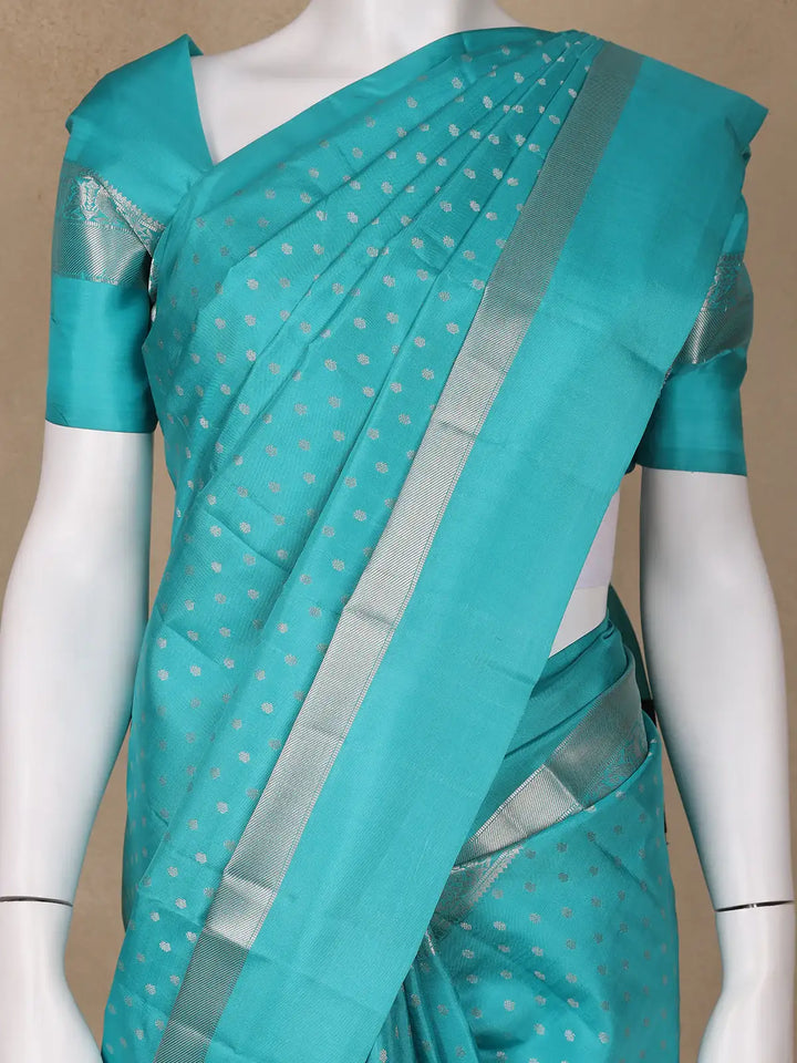 Aqua Blue Floral Butta woven Silk Saree - Diadem