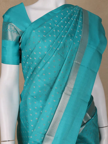 Aqua Blue Floral Butta woven Silk Saree - Diadem