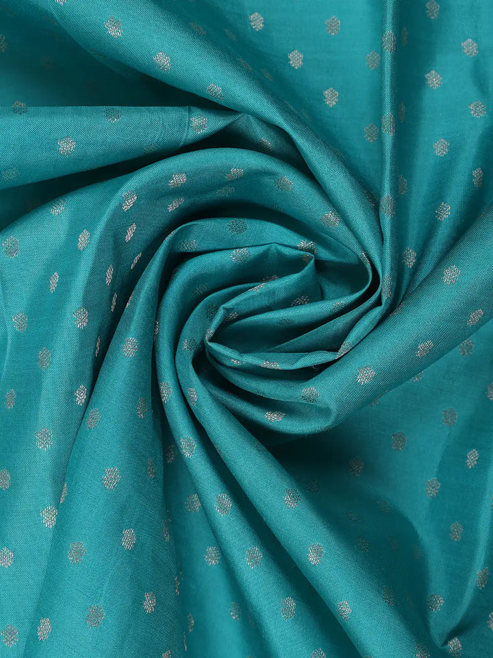 Aqua Blue Floral Butta woven Silk Saree - Diadem