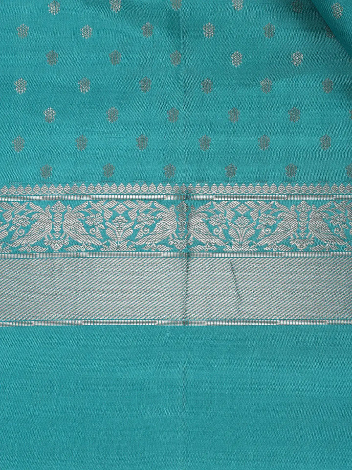 Aqua Blue Floral Butta woven Silk Saree - Diadem