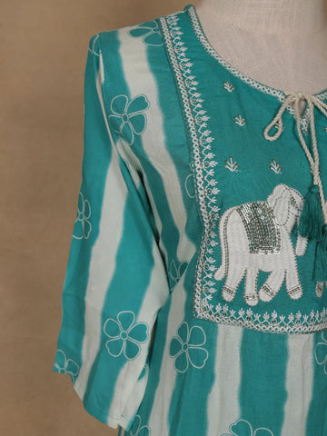 Aqua Blue Floral Design Printed Cotton Salwar Suit - Diadem