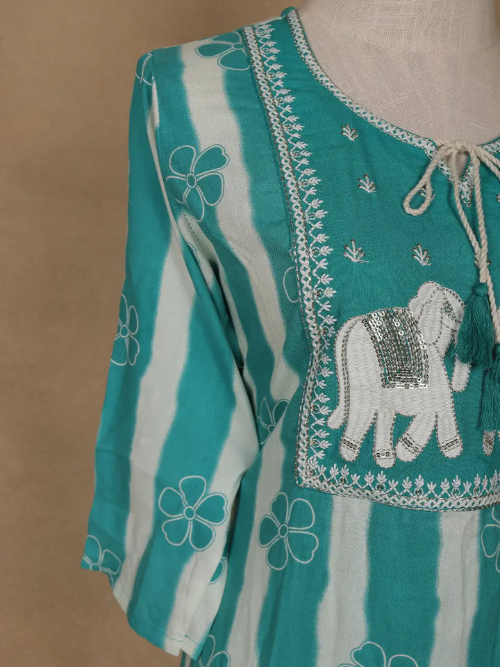 Aqua Blue Floral Design Printed Cotton Salwar Suit - Diadem