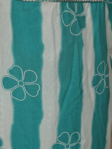 Aqua Blue Floral Design Printed Cotton Salwar Suit - Diadem