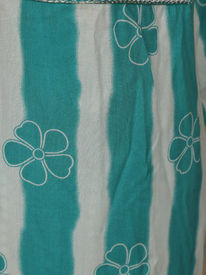 Aqua Blue Floral Design Printed Cotton Salwar Suit - Diadem
