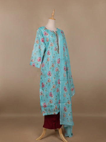 Aqua Blue Floral Designed Cotton Salwar Suit - Diadem