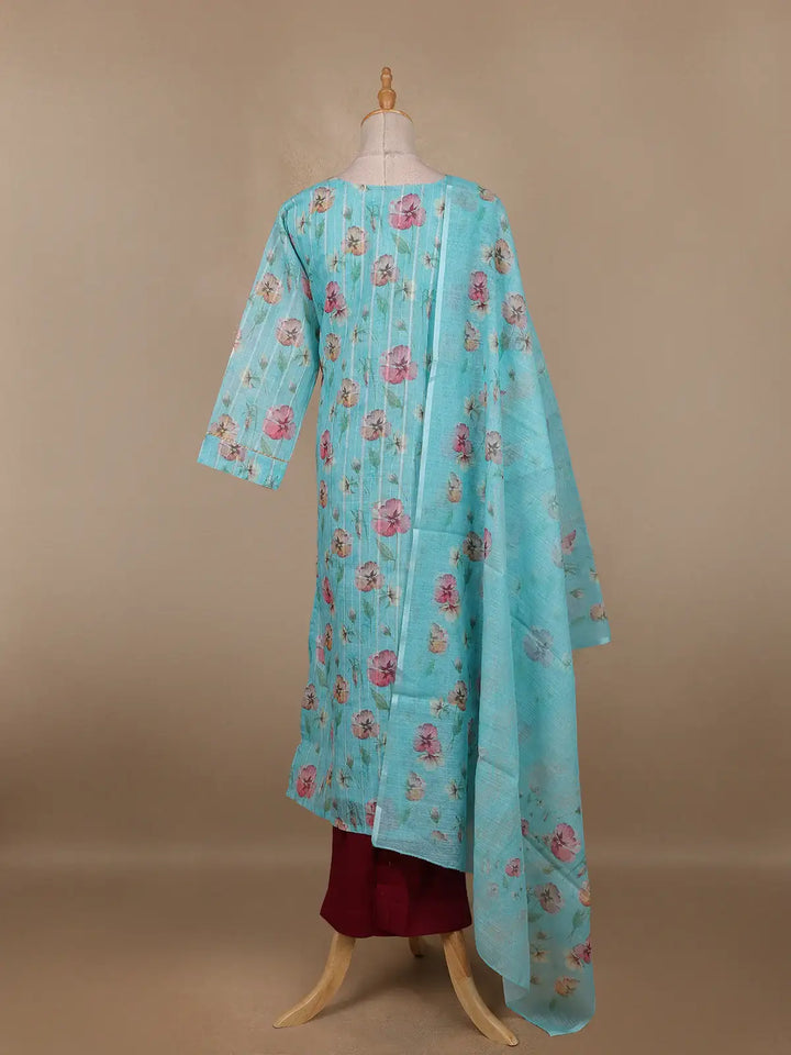 Aqua Blue Floral Designed Cotton Salwar Suit - Diadem