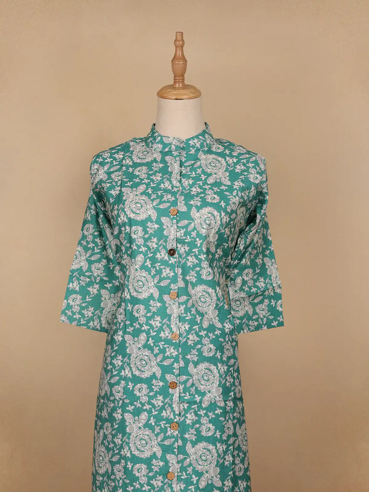 Aqua Blue Floral Designed Cotton Salwar Suit - Diadem