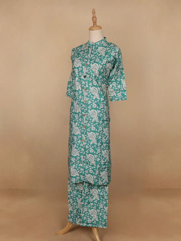 Aqua Blue Floral Designed Cotton Salwar Suit - Diadem