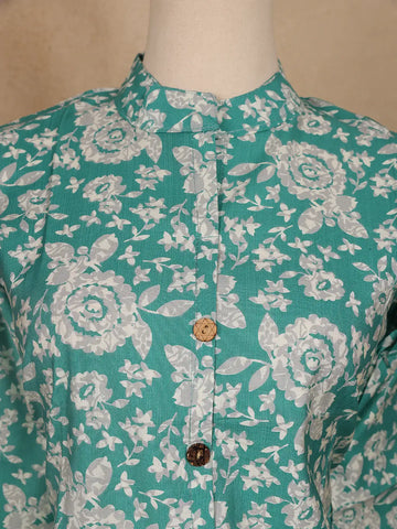 Aqua Blue Floral Designed Cotton Salwar Suit - Diadem