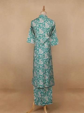 Aqua Blue Floral Designed Cotton Salwar Suit - Diadem