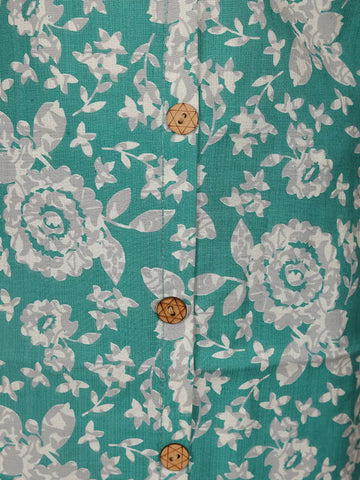 Aqua Blue Floral Designed Cotton Salwar Suit - Diadem