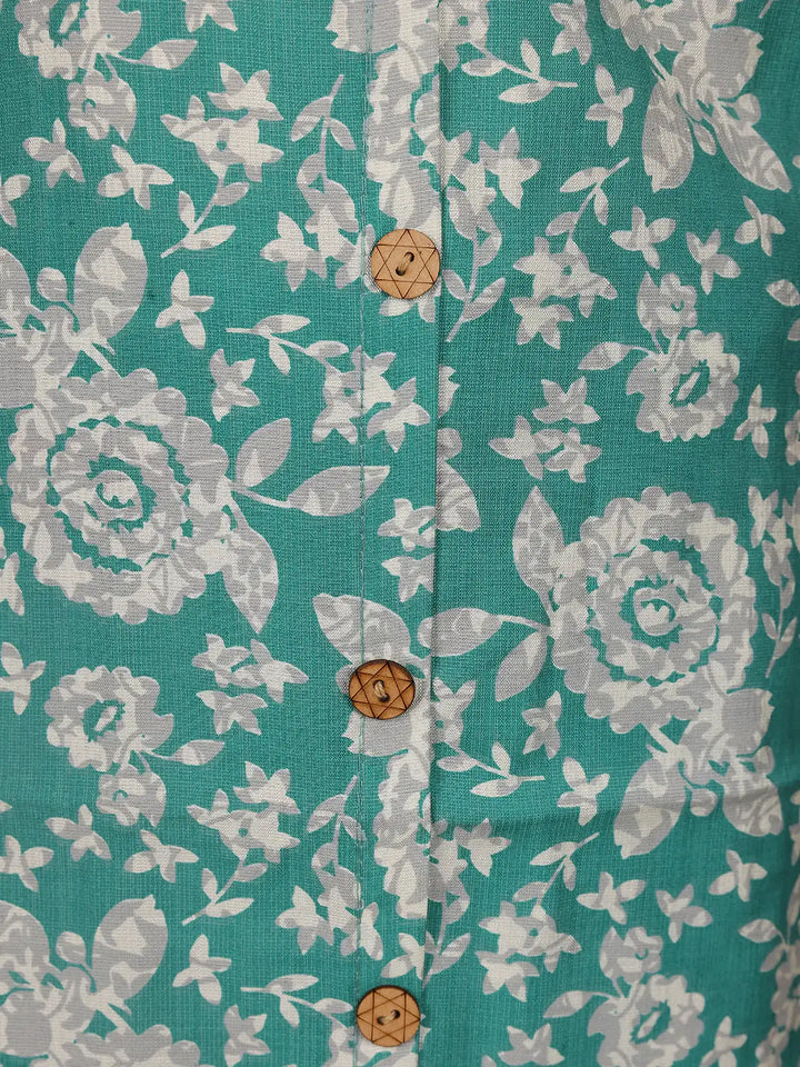 Aqua Blue Floral Designed Cotton Salwar Suit - Diadem