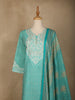 Aqua Blue Floral Designed Cotton Straight Cut Salwar Suit
