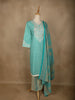 Aqua Blue Floral Designed Cotton Straight Cut Salwar Suit