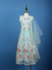 Aqua Blue Floral Designed Net Lehenga - Diadem