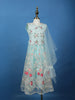 Aqua Blue Floral Designed Net Lehenga - Diadem