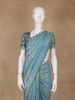 Aqua Blue Floral Designed Organza Designer Saree