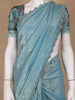 Aqua Blue Floral Designed Organza Designer Saree