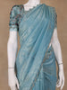 Aqua Blue Floral Designed Organza Designer Saree