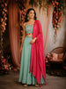 Aqua Blue Floral Embroidered Georgette Palazzo Suit