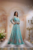 Aqua Blue Floral Embroidered Long Type Over Coat Net Lehenga