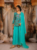 Aqua Blue Floral Printed Design Peplum Top Palazzo Suit with Dupatta