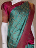 Aqua Blue Floral Woven Motifs Pure Kanchipuram Silk Saree