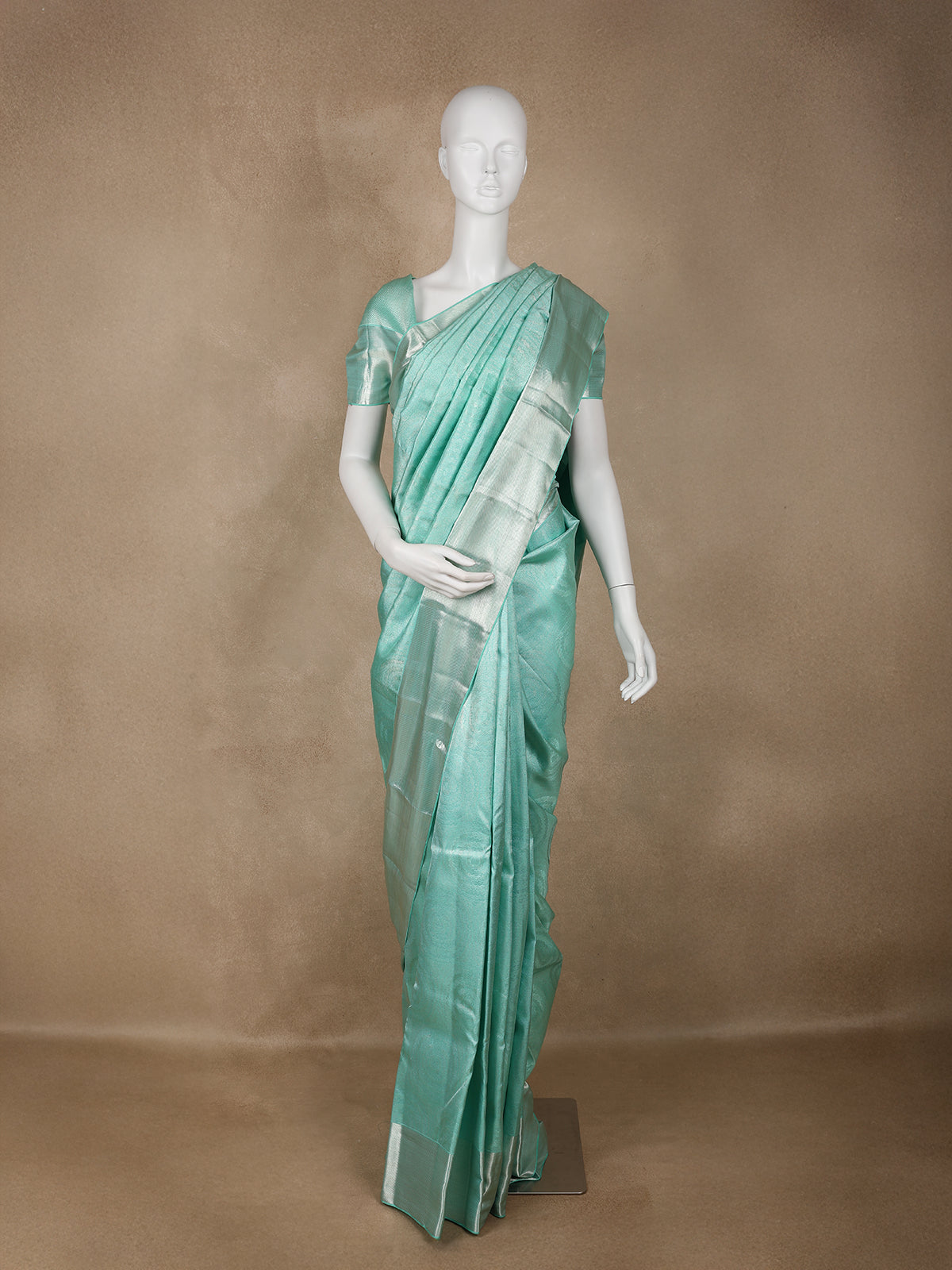 Aqua Blue Floral Woven Pure Kanchipuram Silk Saree - Diadem
