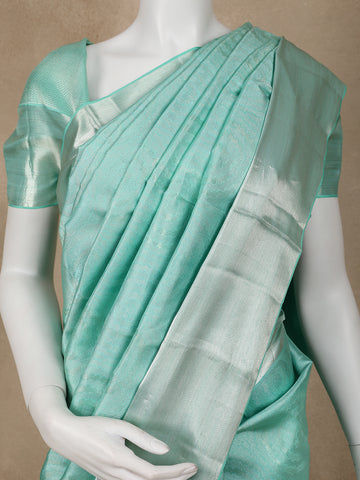 Aqua Blue Floral Woven Pure Kanchipuram Silk Saree - Diadem