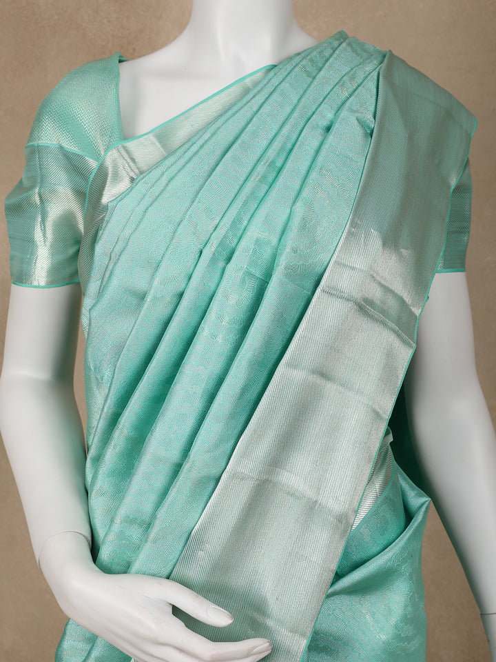 Aqua Blue Floral Woven Pure Kanchipuram Silk Saree - Diadem