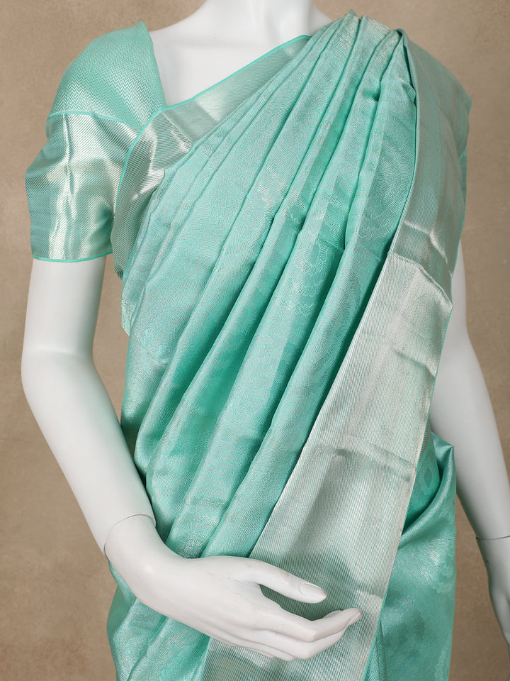 Aqua Blue Floral Woven Pure Kanchipuram Silk Saree - Diadem