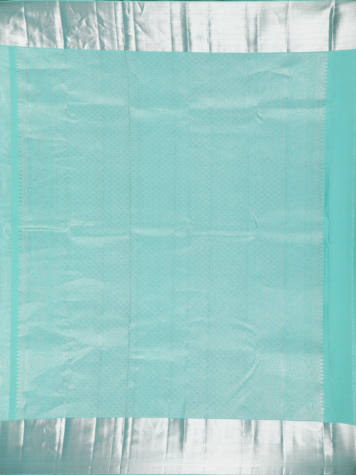 Aqua Blue Floral Woven Pure Kanchipuram Silk Saree - Diadem