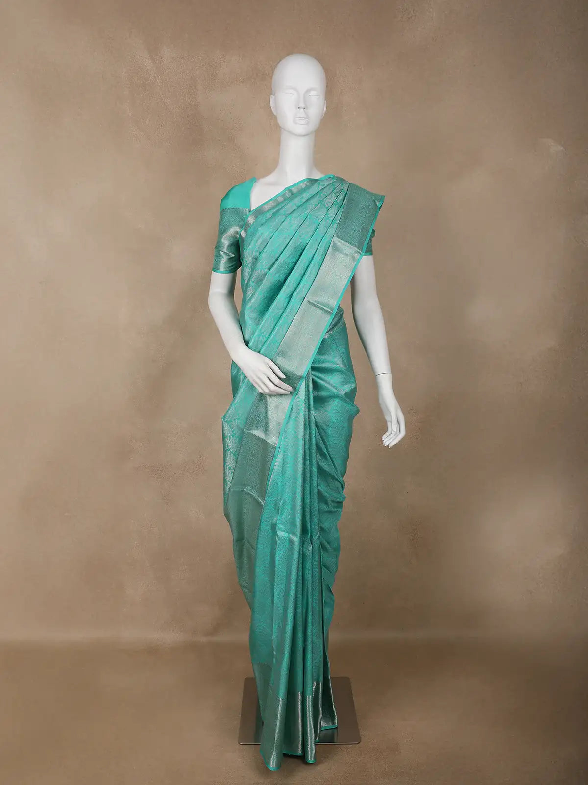 Aqua Blue Floral Woven Pure Kanchipuram Silk Saree - Diadem