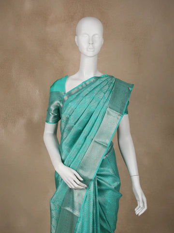 Aqua Blue Floral Woven Pure Kanchipuram Silk Saree - Diadem